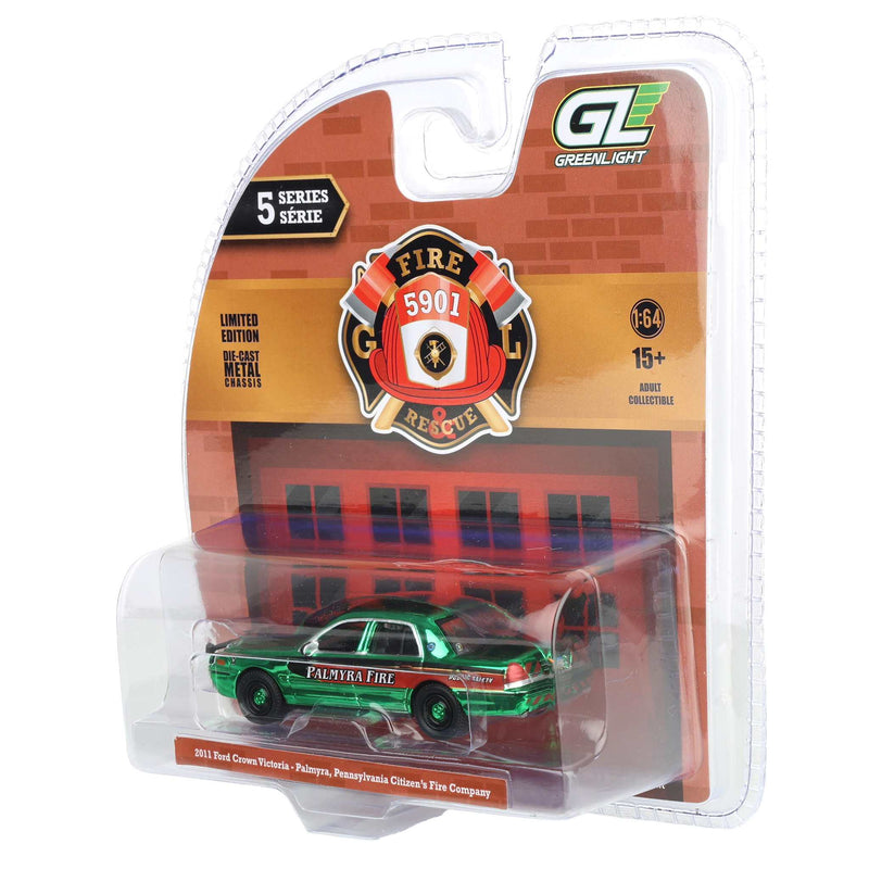 Green Chrome Chase Unit ~ 1/64 2011 Ford Crown Victoria, Palmyra, Pennsylvania Fire Department, Fire & Rescue Series 5