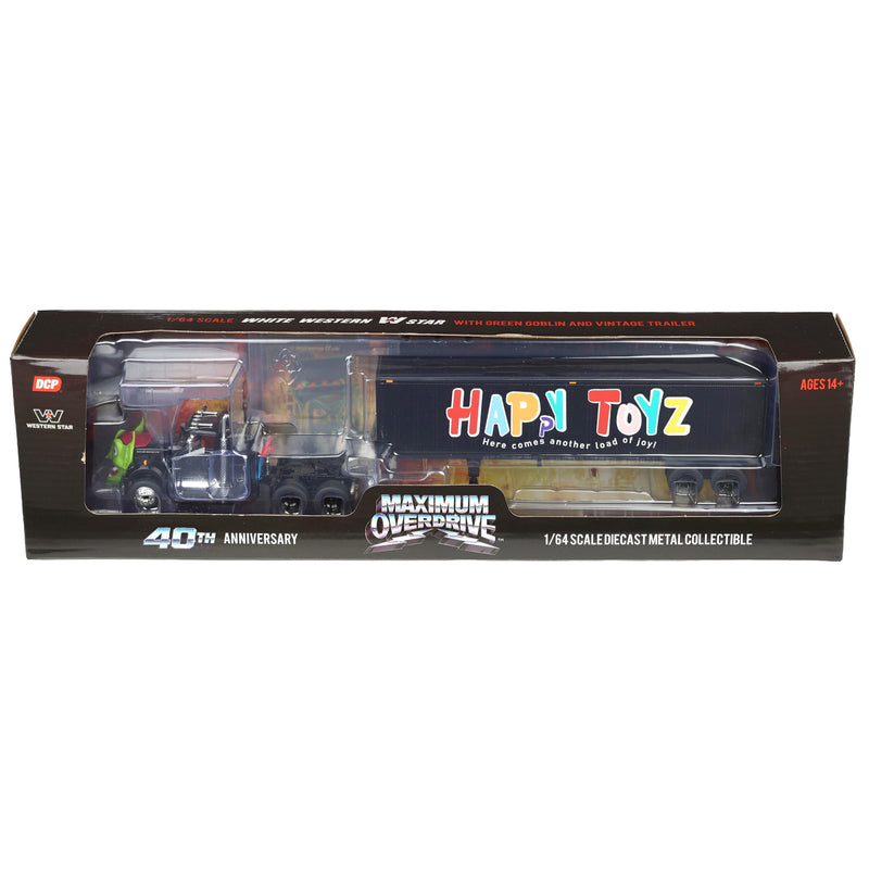 1/64 White Western Star Semi Truck with Green Goblin Head & 40ft Trailer, Maximum Overdrive 40th Anniversary, DCP by First Gear