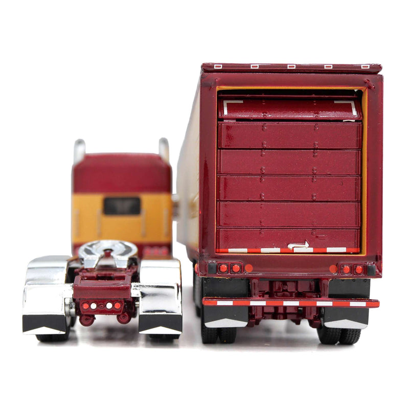 1/64 Kenworth W900L Semi Truck with Aero-One Sleeper & Spread-Axle Van Trailer, Red/Amber, 1 of 252, DCP by First Gear