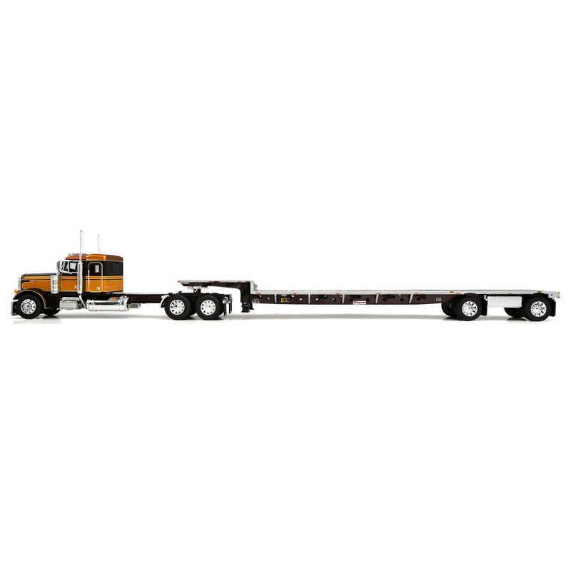 1/64 Peterbilt 379 Semi Truck with 36in Sleeper Cab & Spread Axle Drop Deck Trailer, Brown/Bronze, DCP by First Gear