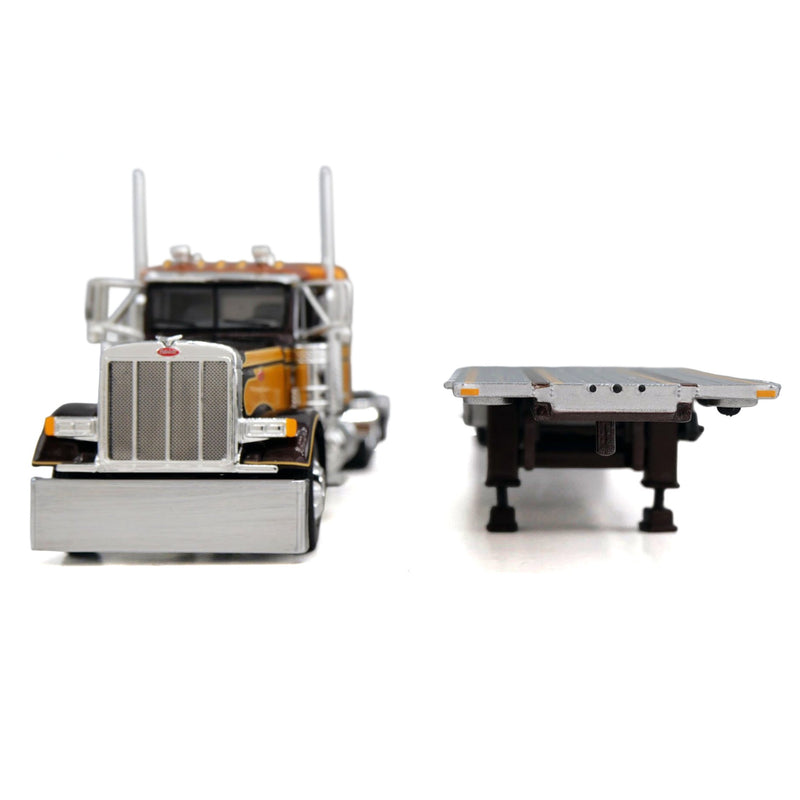 1/64 Peterbilt 379 Semi Truck with 36in Sleeper Cab & Spread Axle Drop Deck Trailer, Brown/Bronze, DCP by First Gear
