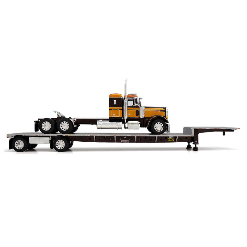1/64 Peterbilt 379 Semi Truck with 36in Sleeper Cab & Spread Axle Drop Deck Trailer, Brown/Bronze, DCP by First Gear