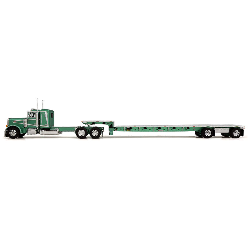 1/64 Peterbilt 379 Semi Truck with 36in Sleeper Cab & Spread Axle Drop Deck Trailer, Green, DCP by First Gear