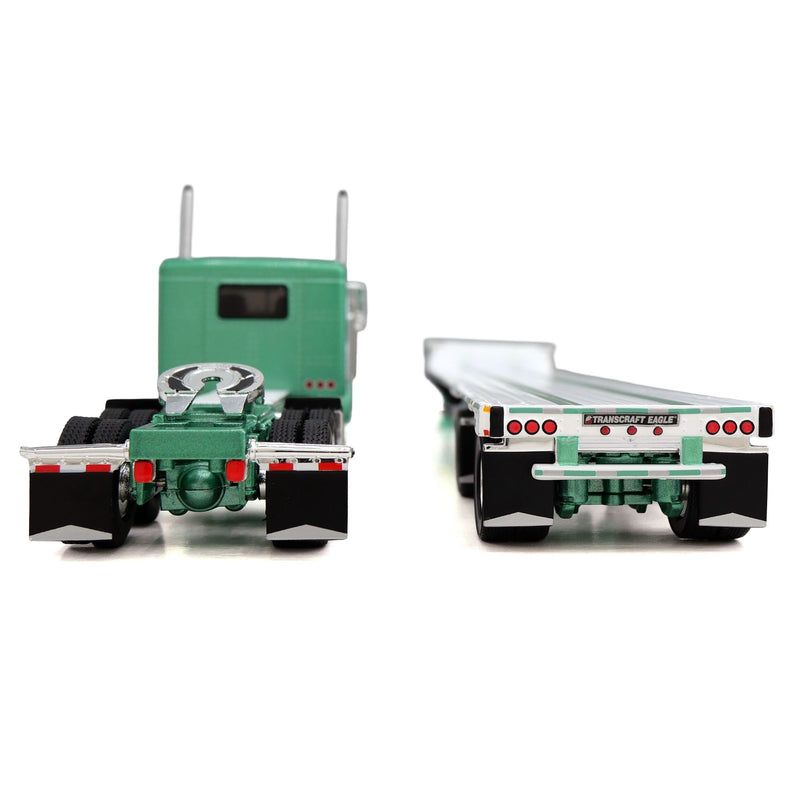 1/64 Peterbilt 379 Semi Truck with 36in Sleeper Cab & Spread Axle Drop Deck Trailer, Green, DCP by First Gear