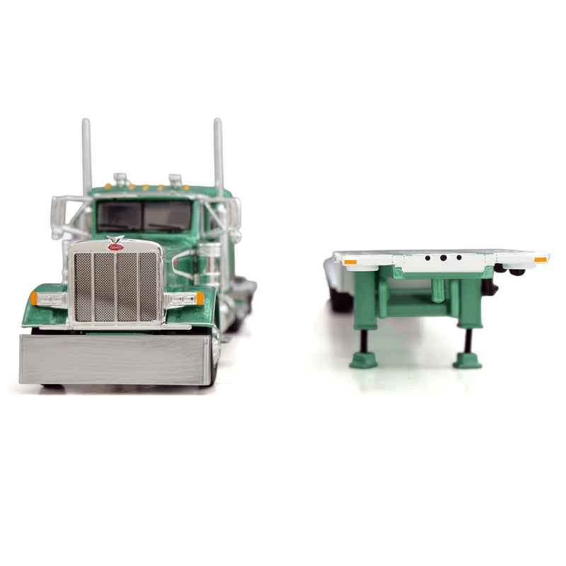 1/64 Peterbilt 379 Semi Truck with 36in Sleeper Cab & Spread Axle Drop Deck Trailer, Green, DCP by First Gear