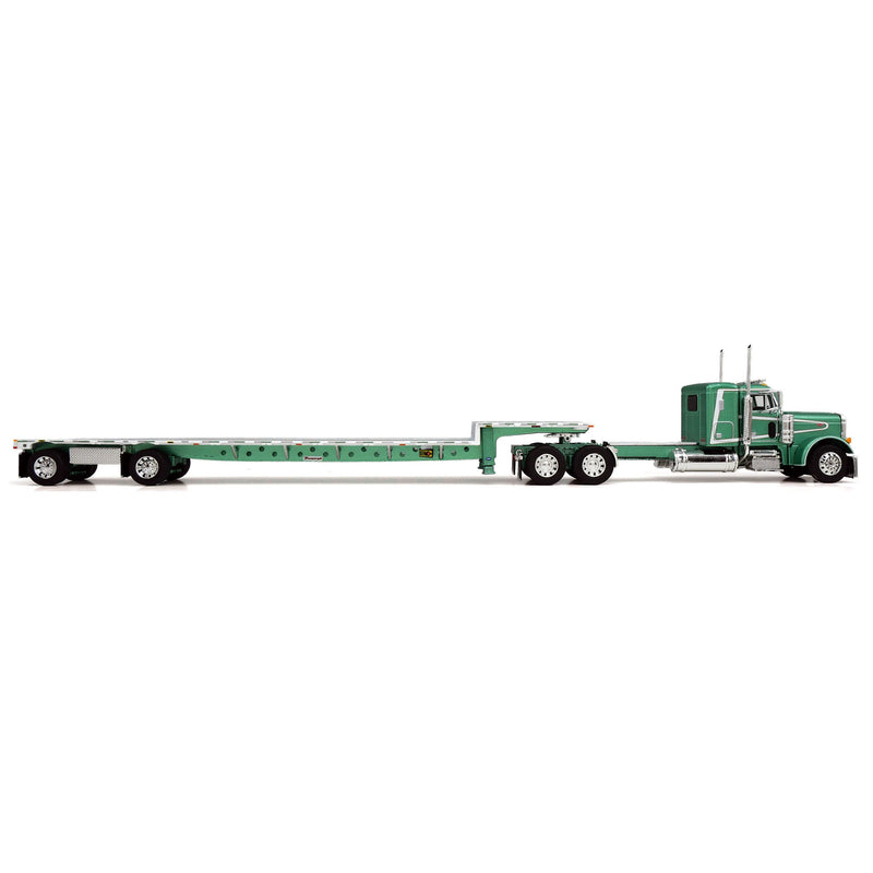 1/64 Peterbilt 379 Semi Truck with 36in Sleeper Cab & Spread Axle Drop Deck Trailer, Green, DCP by First Gear