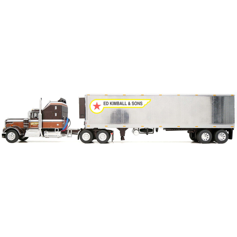 1/64 Kenworth W900A Aerodyne Sleeper Semi Truck with Tandem Axle Reefer Trailer, Ed Kimball & Sons, Brown/Tan, DCP by First Gear