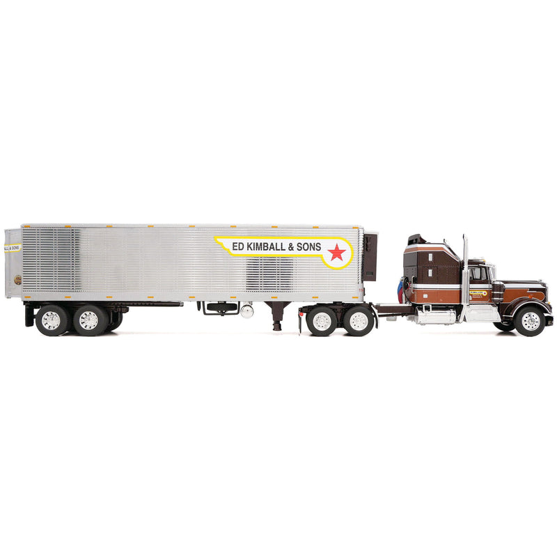 1/64 Kenworth W900A Aerodyne Sleeper Semi Truck with Tandem Axle Reefer Trailer, Ed Kimball & Sons, Brown/Tan, DCP by First Gear