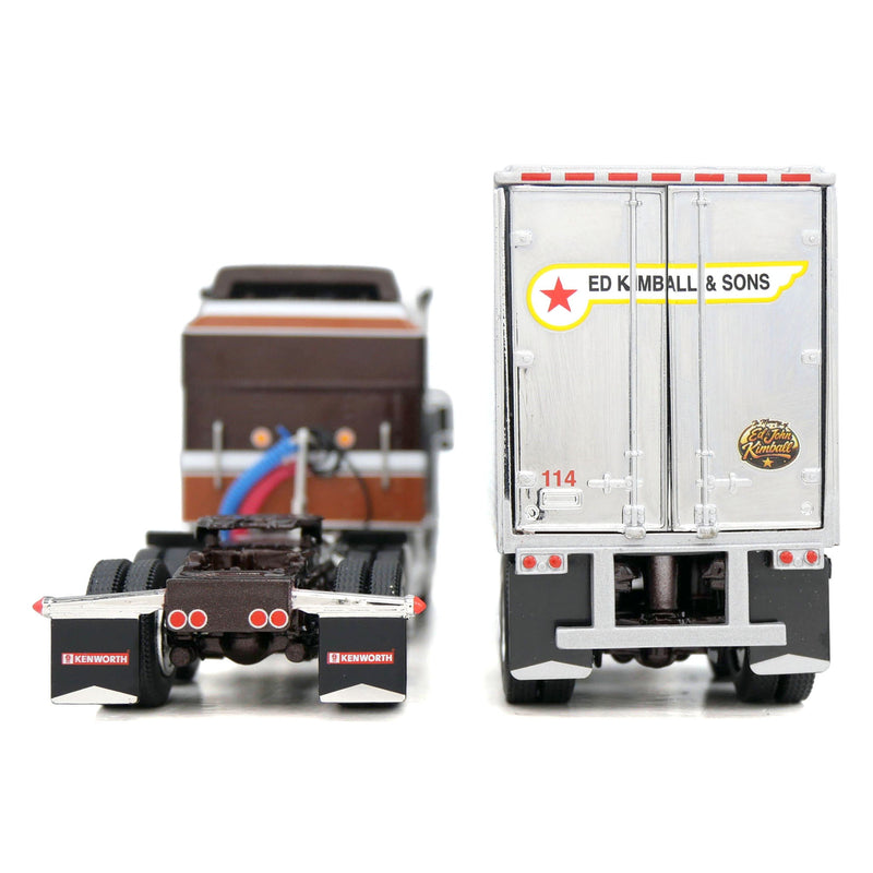 1/64 Kenworth W900A Aerodyne Sleeper Semi Truck with Tandem Axle Reefer Trailer, Ed Kimball & Sons, Brown/Tan, DCP by First Gear
