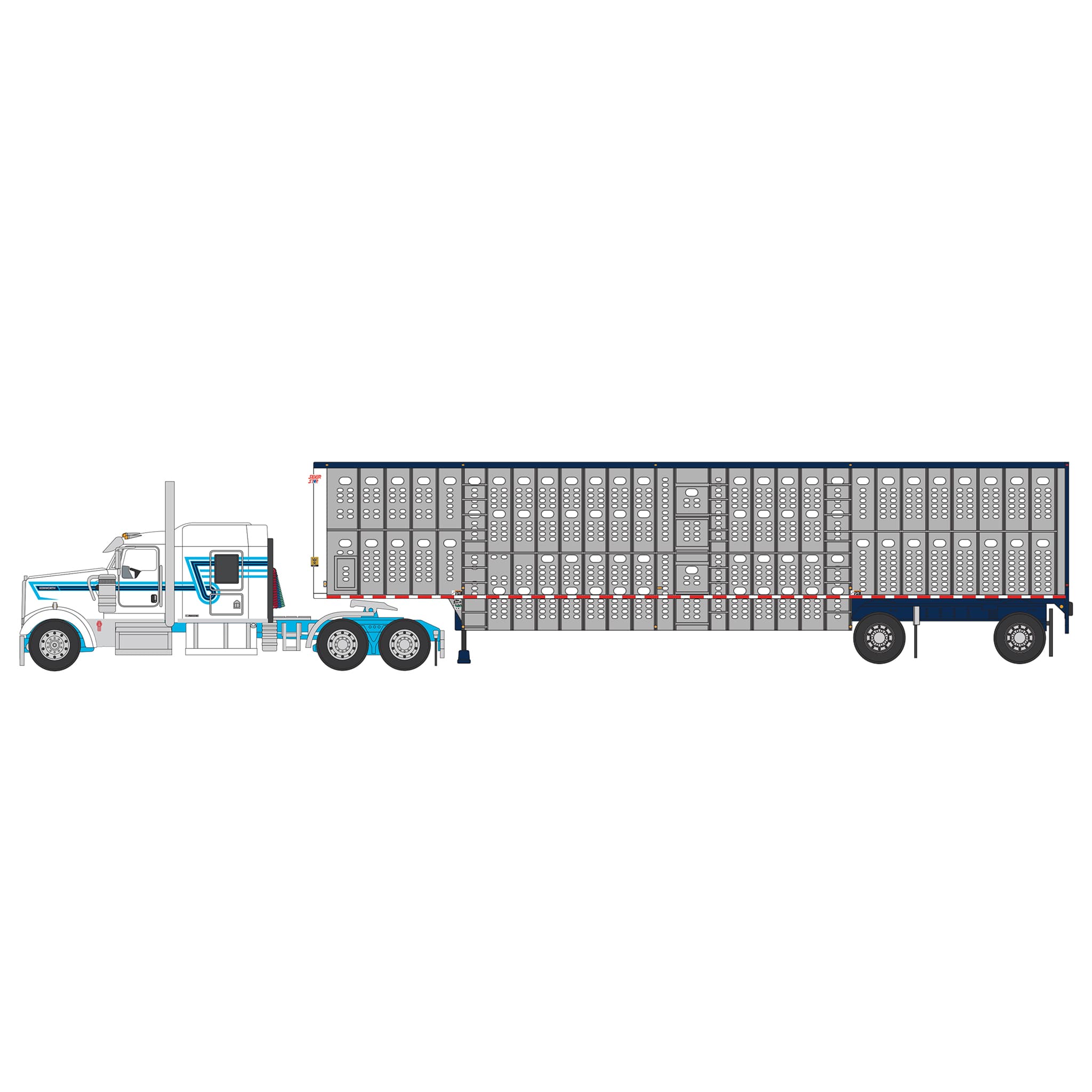 1/64 Kenworth W900 Semi Truck with Wilson Spread-Axle Livestock