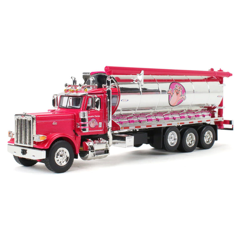 1/64 Pink Peterbilt 389 Tri-Axle Bulk Feed Truck with Chrome Ledwell Feed Body, Squealer Farms, DCP by First Gear