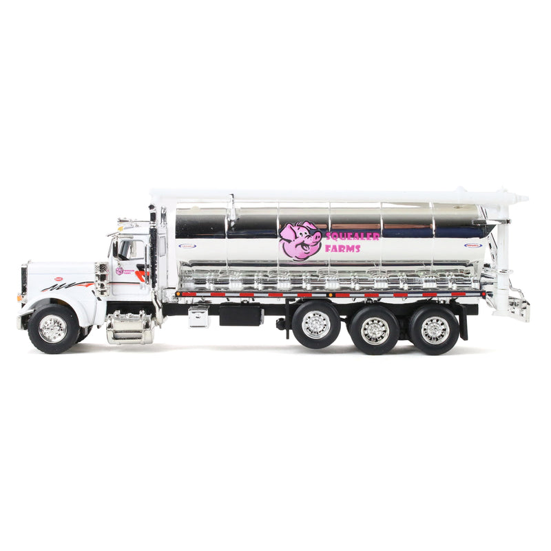 1/64 White Peterbilt 389 Tri-Axle Bulk Feed Truck with Chrome Ledwell Feed Body, Squealer Farms, DCP by First Gear