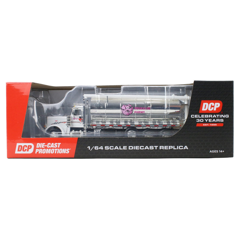 1/64 White Peterbilt 389 Tri-Axle Bulk Feed Truck with Chrome Ledwell Feed Body, Squealer Farms, DCP by First Gear