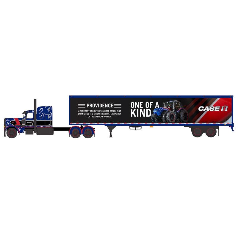 1/64 Peterbilt 389 with 63" Mid-Roof Sleeper & 53' Utility Tandem Axle Dry Good Trailer, Case IH Providence Magnum