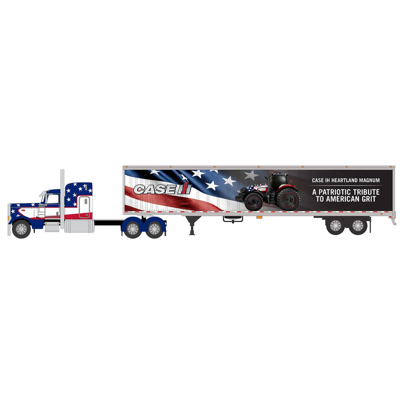 1/64 Peterbilt 389 with 63" Mid-Roof Sleeper & 53' Utility Tandem Axle Dry Good Trailer, Case IH Heartland Magnum