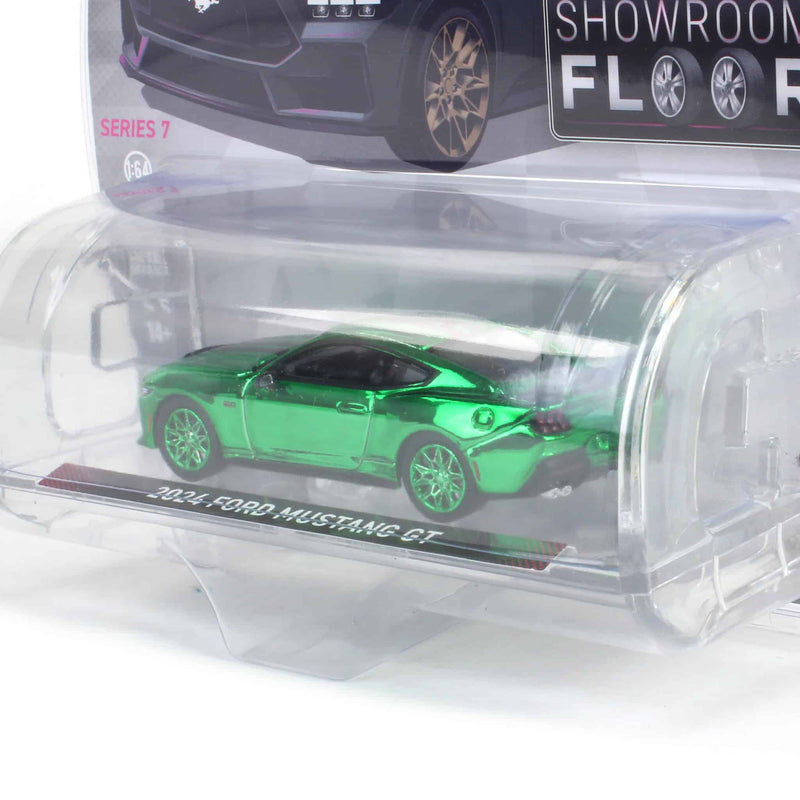 Green Color Chrome Chase ~ 1/64 2024 Ford Mustang GT in Dark Matter Gray with Bronze Appearance Package, Showroom Floor Series 7