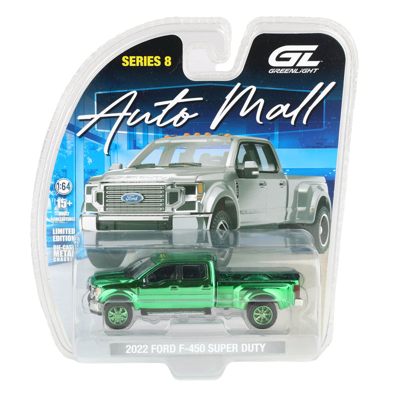Green Chrome Chase Unit ~ 1/64 2022 Ford F-450 Super Duty Iconic Silver, The Auto Mall Series 8 by GreenLight Collectibles