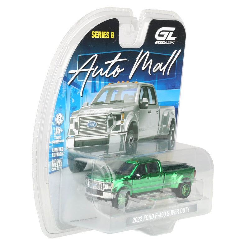 Green Chrome Chase Unit ~ 1/64 2022 Ford F-450 Super Duty Iconic Silver, The Auto Mall Series 8 by GreenLight Collectibles