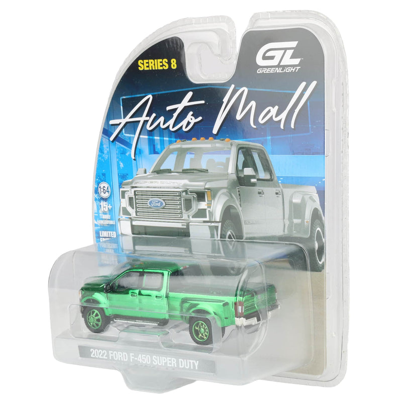Green Chrome Chase Unit ~ 1/64 2022 Ford F-450 Super Duty Iconic Silver, The Auto Mall Series 8 by GreenLight Collectibles