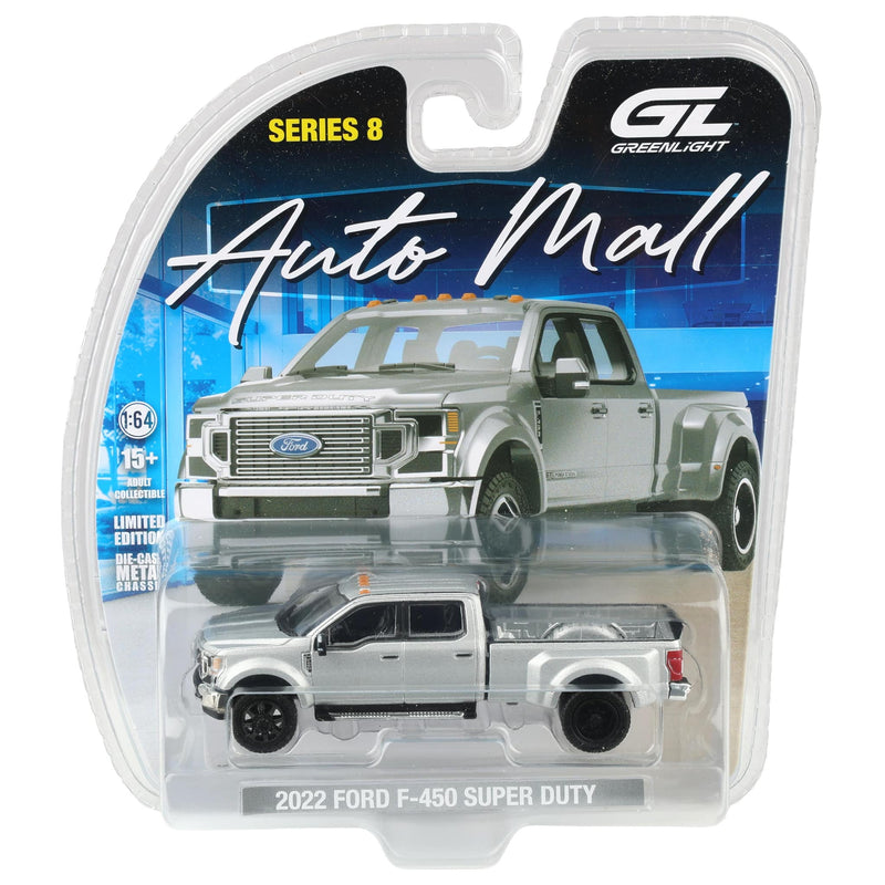 1/64 2022 Ford F-450 Super Duty Iconic Silver with New Tooling, The Auto Mall Series 8 by GreenLight Collectibles