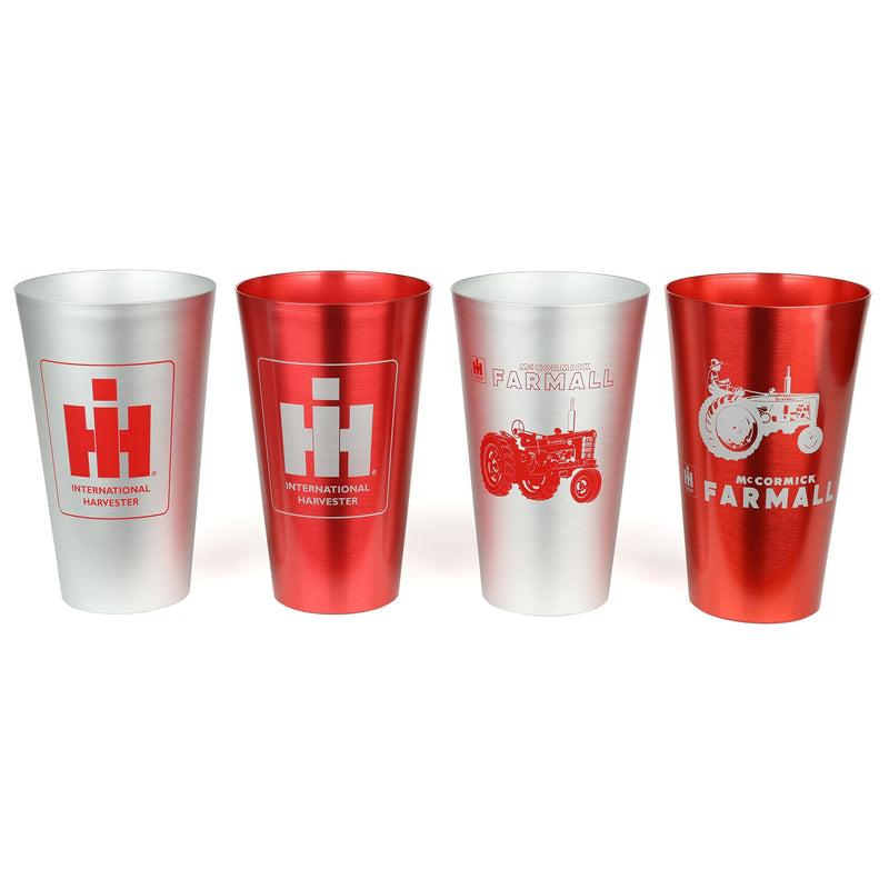 IH Farmall Set of 4 Red and Silver 16oz Aluminum Tumblers