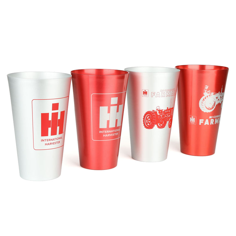 IH Farmall Set of 4 Red and Silver 16oz Aluminum Tumblers