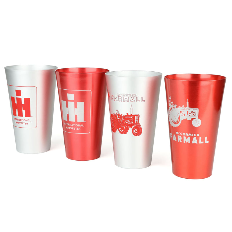 IH Farmall Set of 4 Red and Silver 16oz Aluminum Tumblers