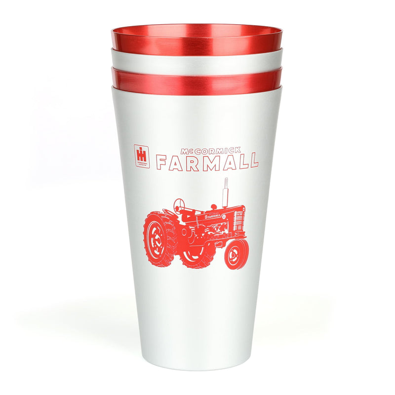 IH Farmall Set of 4 Red and Silver 16oz Aluminum Tumblers