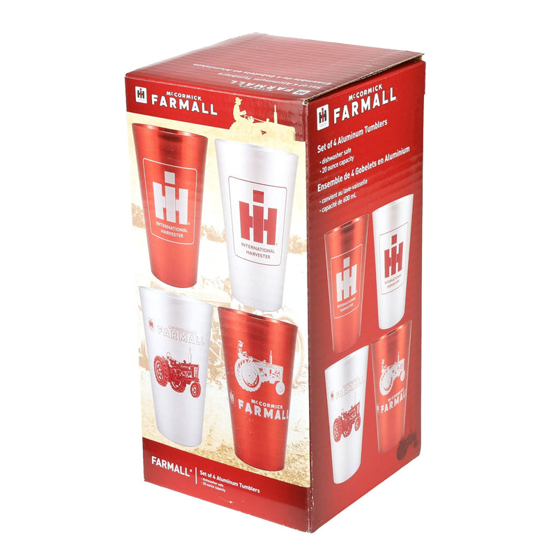 IH Farmall Set of 4 Red and Silver 16oz Aluminum Tumblers