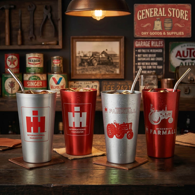 IH Farmall Set of 4 Red and Silver 16oz Aluminum Tumblers