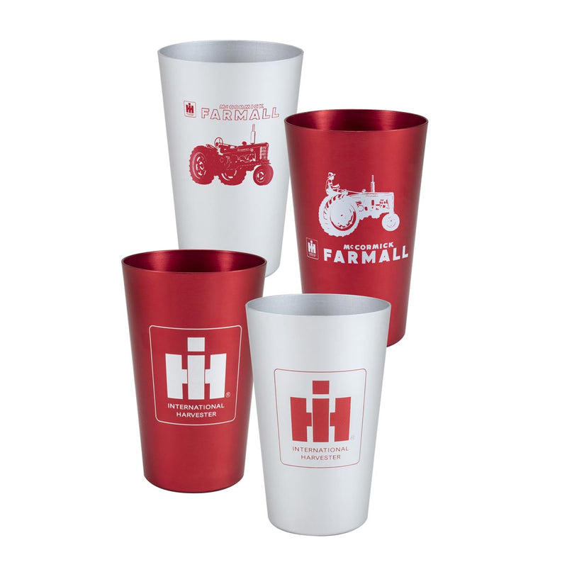 IH Farmall Set of 4 Red and Silver 16oz Aluminum Tumblers