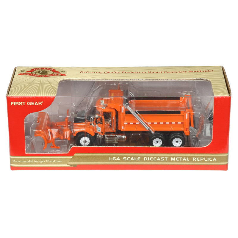 1/64 Orange & Black Mack Granite Minnesota DOT Truck with Plow by First Gear