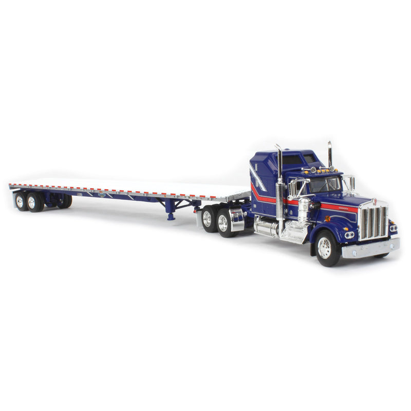 (B&D) 1/64 Blue Kenworth W900A Semi Truck with 53ft Wilson Roadbrute Trailer, DCP by First Gear Liberty Series - Damaged Item