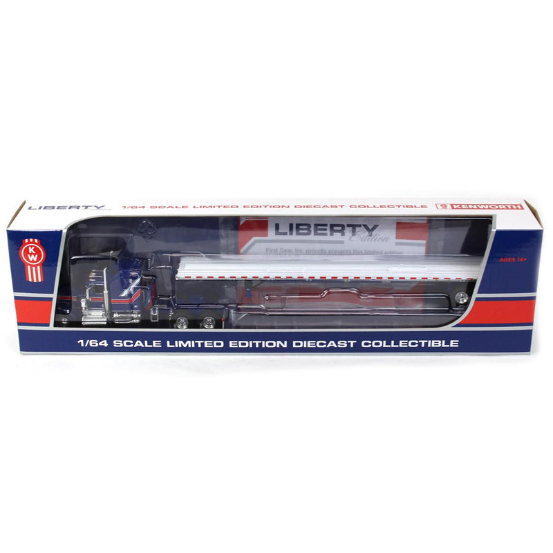 (B&D) 1/64 Blue Kenworth W900A Semi Truck with 53ft Wilson Roadbrute Trailer, DCP by First Gear Liberty Series - Damaged Item