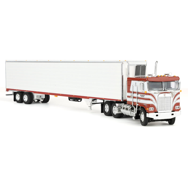 (B&D) 1/64 Jim Skrinar's Kenworth K100 COE Semi Truck with 53ft Utility Reefer Trailer, Red's Favorites, DCP by First Gear - Damaged Box