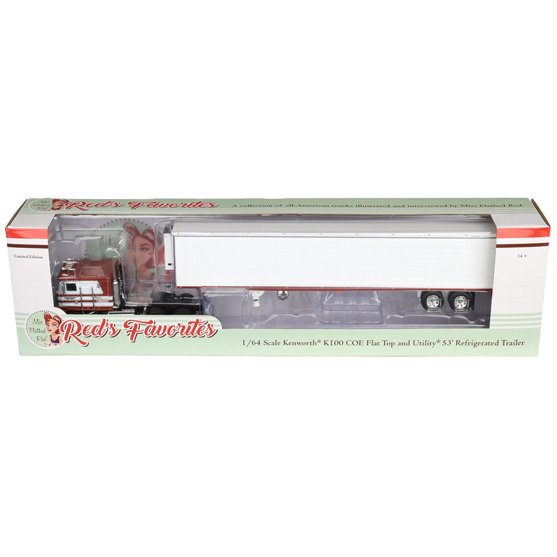 (B&D) 1/64 Jim Skrinar's Kenworth K100 COE Semi Truck with 53ft Utility Reefer Trailer, Red's Favorites, DCP by First Gear - Damaged Box