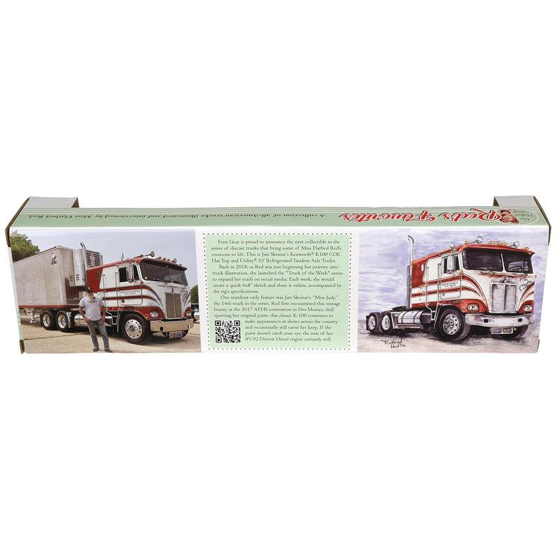 (B&D) 1/64 Jim Skrinar's Kenworth K100 COE Semi Truck with 53ft Utility Reefer Trailer, Red's Favorites, DCP by First Gear - Damaged Box