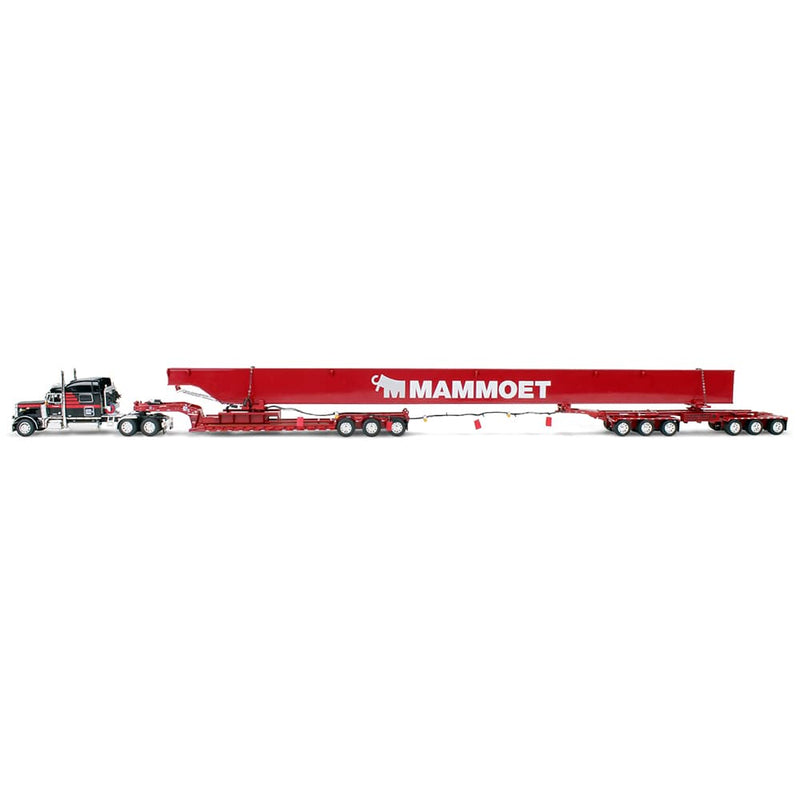 1/64 Peterbilt 379 Semi Truck, Fontaine Magnitude Lowboy Bunk & ERMC 6-Axle Hydra Steer with Bridge Beam Section Load, Black/Red, DCP by First Gear