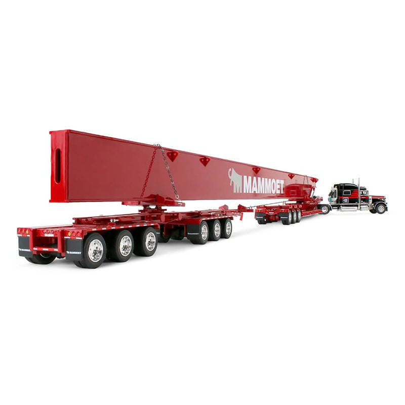 1/64 Peterbilt 379 Semi Truck, Fontaine Magnitude Lowboy Bunk & ERMC 6-Axle Hydra Steer with Bridge Beam Section Load, Black/Red, DCP by First Gear