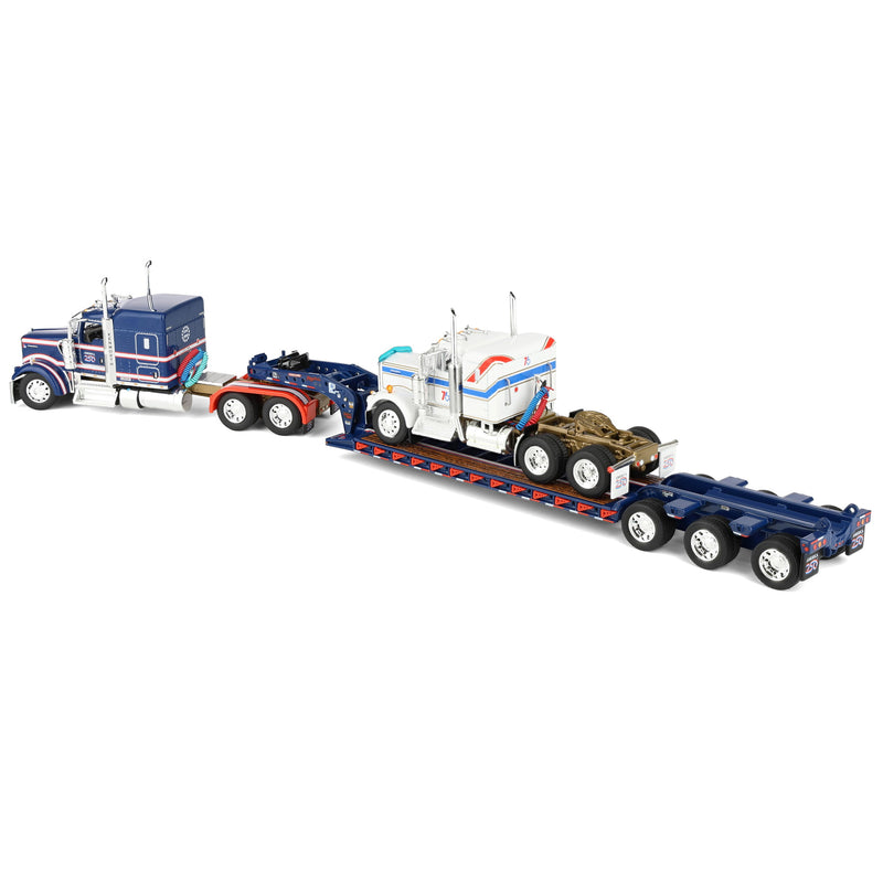 1/64 Kenworth W900L Semi Truck with Fontaine Magnitude Lowboy & Kenworth W900A Load, America250 Limited Edition, DCP by First Gear