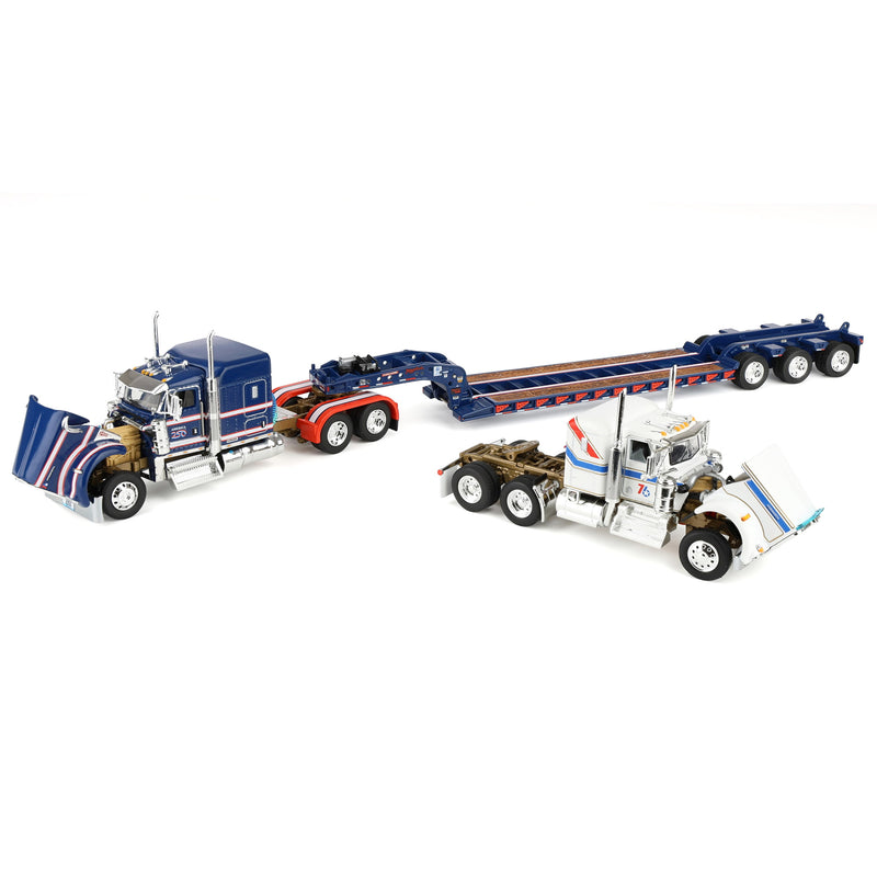 1/64 Kenworth W900L Semi Truck with Fontaine Magnitude Lowboy & Kenworth W900A Load, America250 Limited Edition, DCP by First Gear