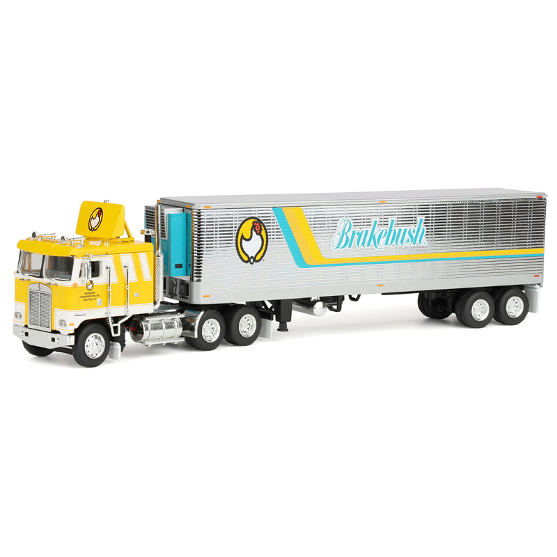 1/64 Kenworth K100 COE Semi Truck with Vintage Reefer Trailer, Brakebush Chicken, Legacy Series #6, Yellow, DCP by First Gear