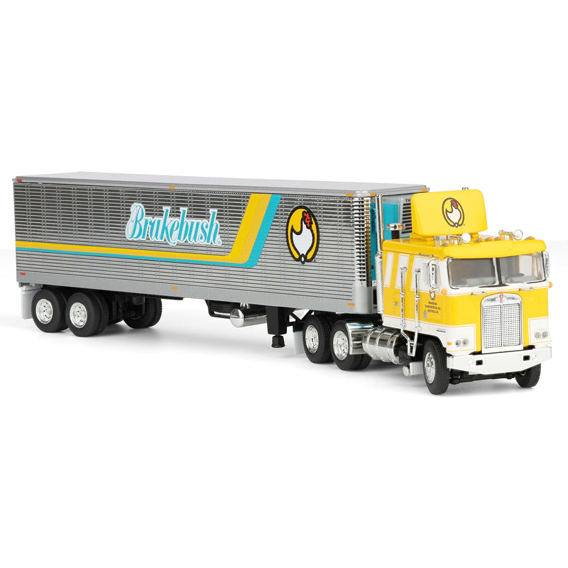 1/64 Kenworth K100 COE Semi Truck with Vintage Reefer Trailer, Brakebush Chicken, Legacy Series #6, Yellow, DCP by First Gear