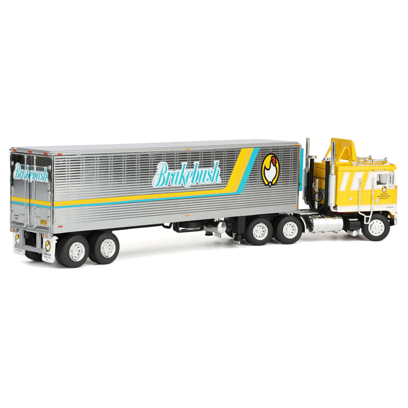 1/64 Kenworth K100 COE Semi Truck with Vintage Reefer Trailer, Brakebush Chicken, Legacy Series #6, Yellow, DCP by First Gear