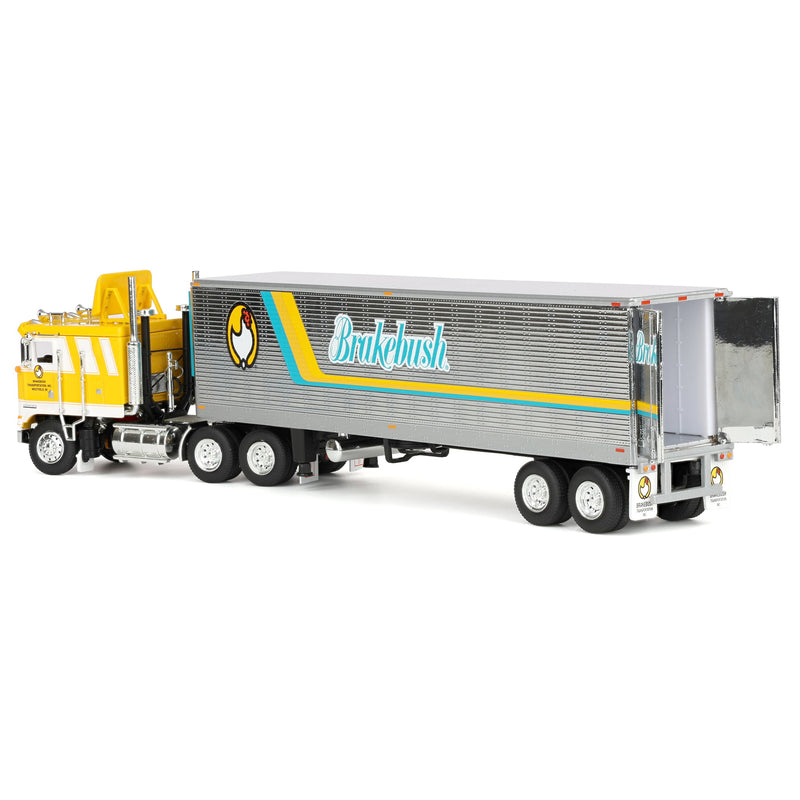 1/64 Kenworth K100 COE Semi Truck with Vintage Reefer Trailer, Brakebush Chicken, Legacy Series #6, Yellow, DCP by First Gear
