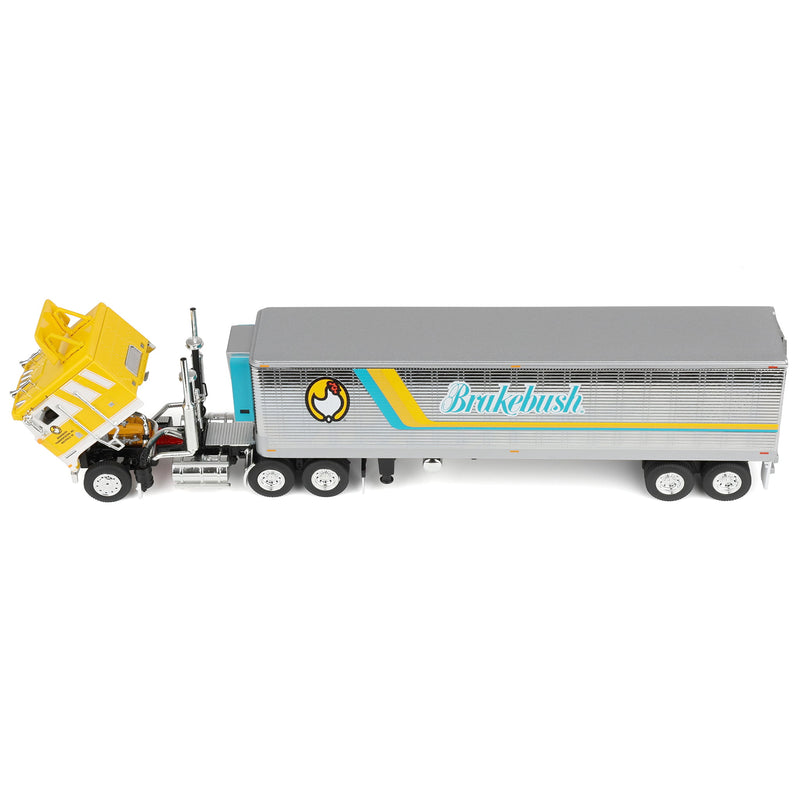 1/64 Kenworth K100 COE Semi Truck with Vintage Reefer Trailer, Brakebush Chicken, Legacy Series #6, Yellow, DCP by First Gear
