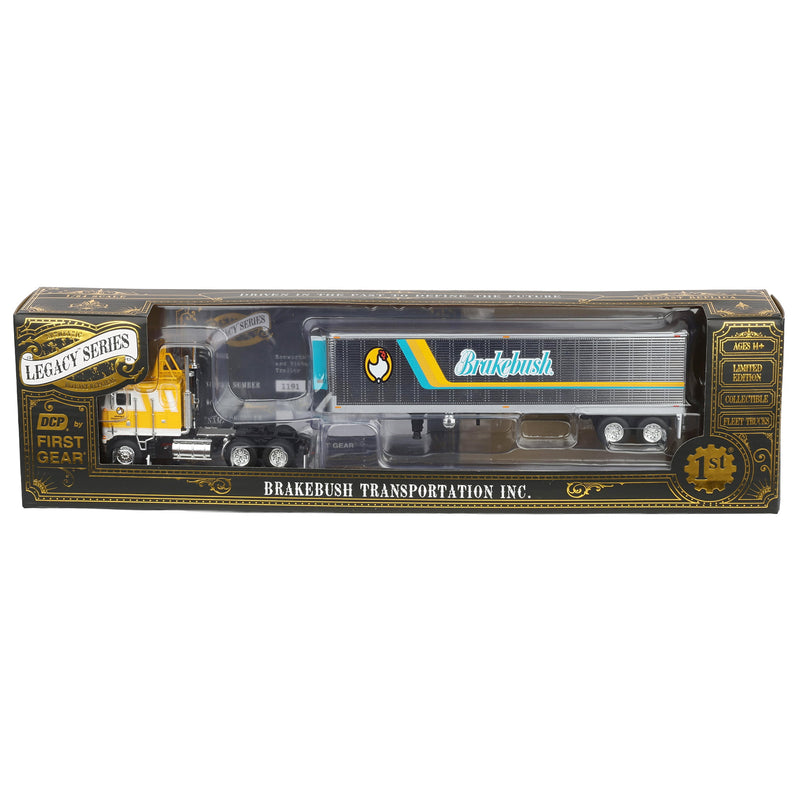 1/64 Kenworth K100 COE Semi Truck with Vintage Reefer Trailer, Brakebush Chicken, Legacy Series #6, Yellow, DCP by First Gear
