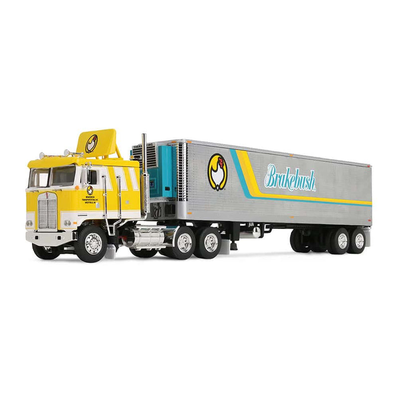 1/64 Kenworth K100 COE Semi Truck with Vintage Reefer Trailer, Brakebush Chicken, Legacy Series #6, Yellow, DCP by First Gear
