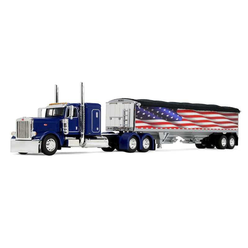 1/64 Peterbilt 389 with 43ft Wilson Pacesetter High Side Grain Trailer, Wilson USA 250 Blue, DCP by First Gear Distributor Exclusive