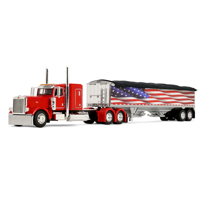 1/64 Peterbilt 389 with 43ft Wilson Pacesetter High Side Grain Trailer, Wilson USA 250 Red, DCP by First Gear Distributor Exclusive